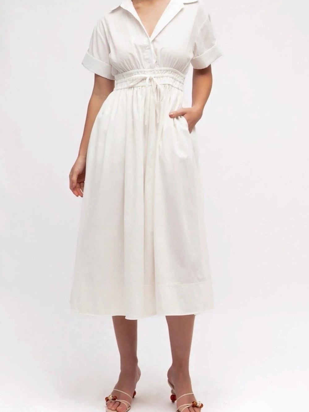 J.Crew Cotton Midi Dress in White Size 2 Like New(B7)